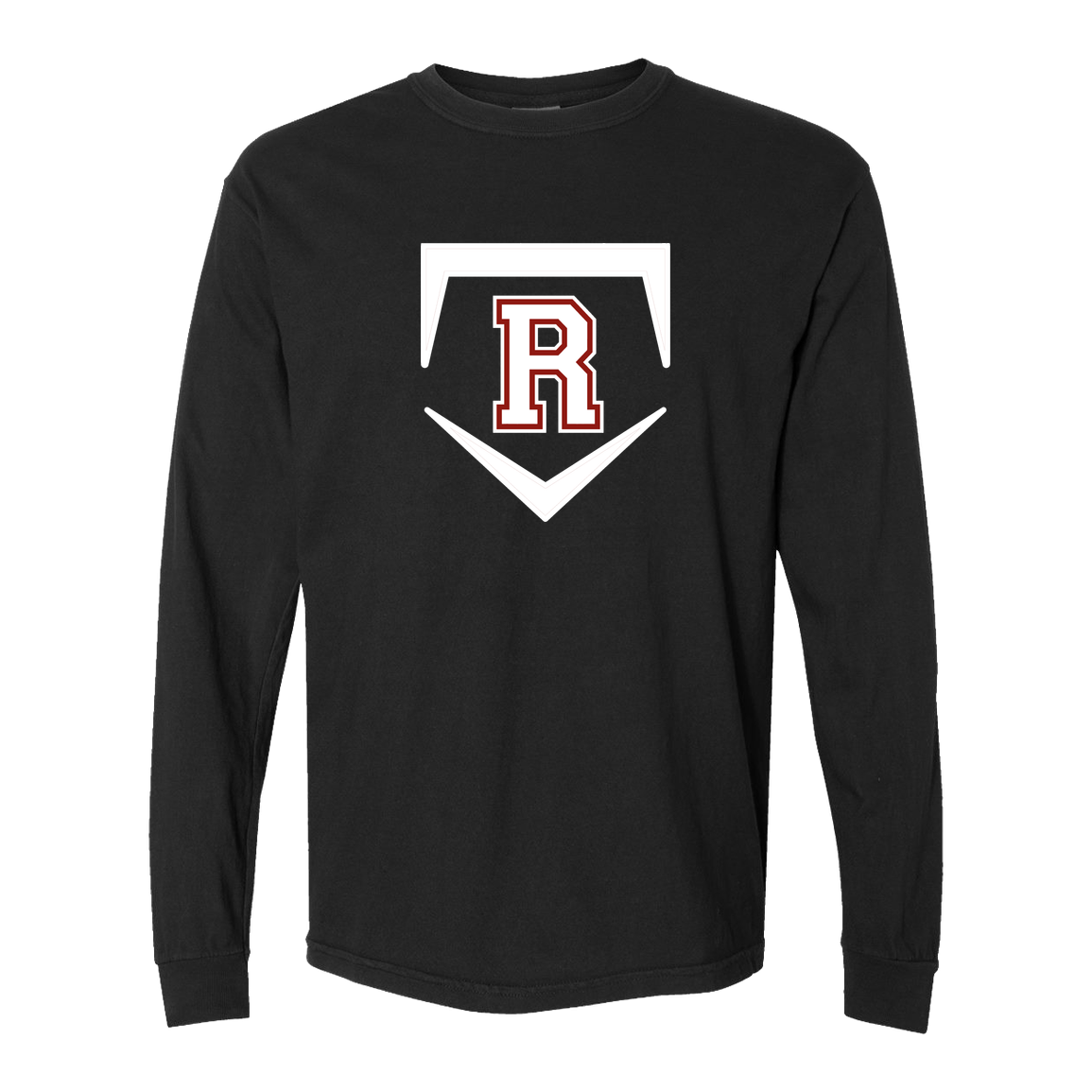 rally-softball-rally-base-original-white-comfort-colors-adult-heavyweight-long-sleeve-tee — Black — Front — source sha256 356b79f99cbfb1d5b221db7e5dd8cf50a7a931eea455b30bd8ff6e08ca21f277 — Color position 1