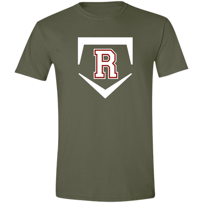 rally-softball-rally-base-original-white-gildan-mens-softstyle-tee — Military Green — Front — source sha256 41c72b6d55a956496409f2e68555e186d66e2daf0b54462d37309207971d3fd7 — Color position 1
