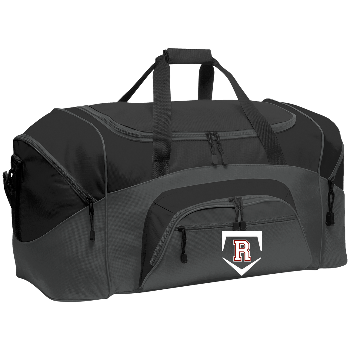 rally-softball-rally-base-original-white-port-company-sport-duffel — Dark Charcoal/Black — Front — source sha256 67278438a16c61d5e3bc26b996fce0ccfa8e39206fc84132f8ec2c2b1a0caaf8 — Color position 2
