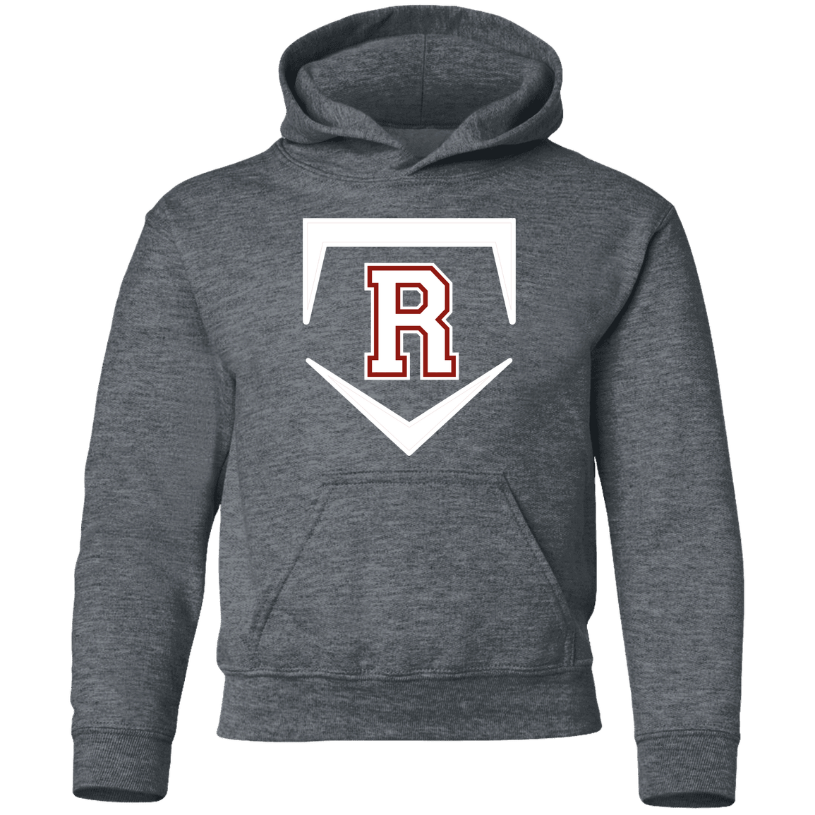 rally-softball-rally-base-original-white-gildan-youth-pullover-hoodie — Dark Heather — Front — source sha256 c7b026542b5683009f05b2896f3ec4fe79f3971634463c537504615d79d1be32 — Color position 2
