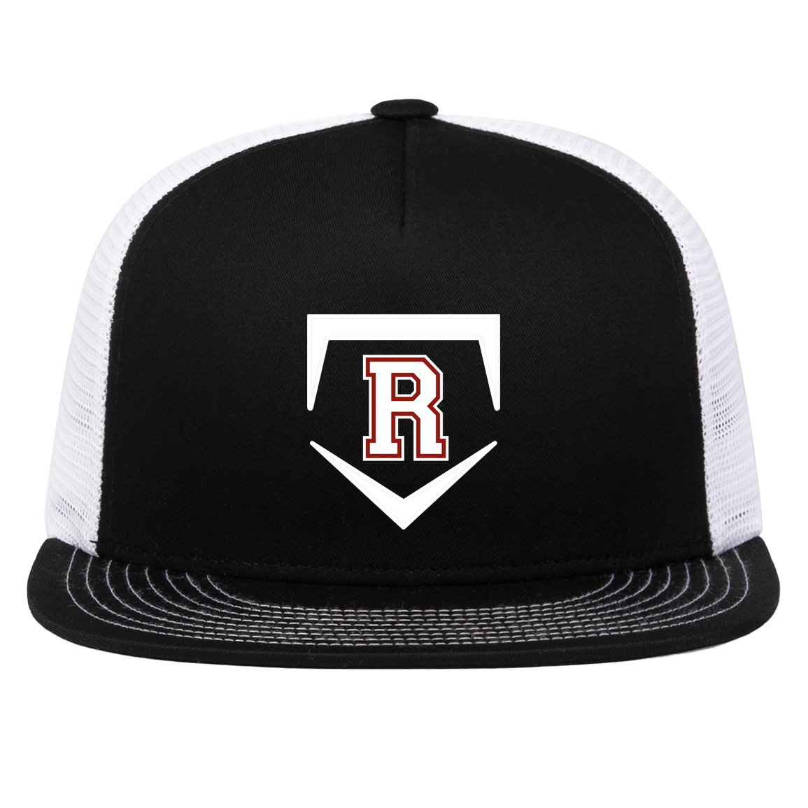 rally-softball-rally-base-original-white-pacific-headwear-d-series-5-panel-trucker-snapback-cap — Black/White — Front — source sha256 c7d3c3c356da5a31f7556cc680ccb48064fb241e4d2561d9dd31c0cd103f56a4 — Color position 2