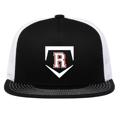 rally-softball-rally-base-original-white-pacific-headwear-d-series-5-panel-trucker-snapback-cap — Black/White — Front — source sha256 c7d3c3c356da5a31f7556cc680ccb48064fb241e4d2561d9dd31c0cd103f56a4 — Color position 2