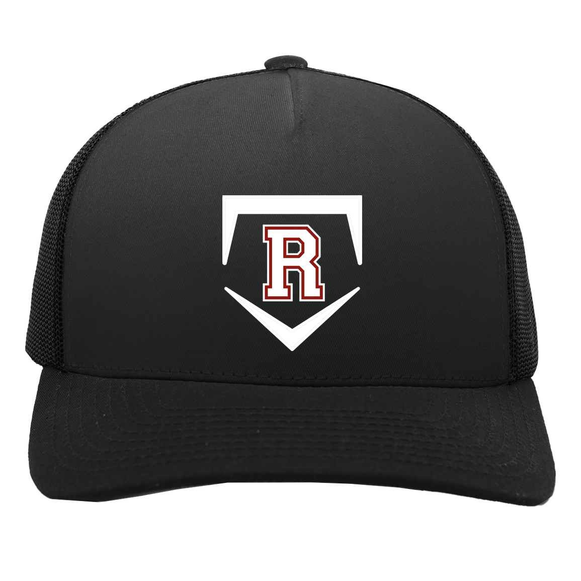 rally-softball-rally-base-original-white-pacific-headwear-5-panel-trucker-snapback-cap — Black/Black — Front — source sha256 d18f6ca9bf106638b253538404bc3cae43aba37b93a412baf8560e2d5cf771a4 — Color position 2