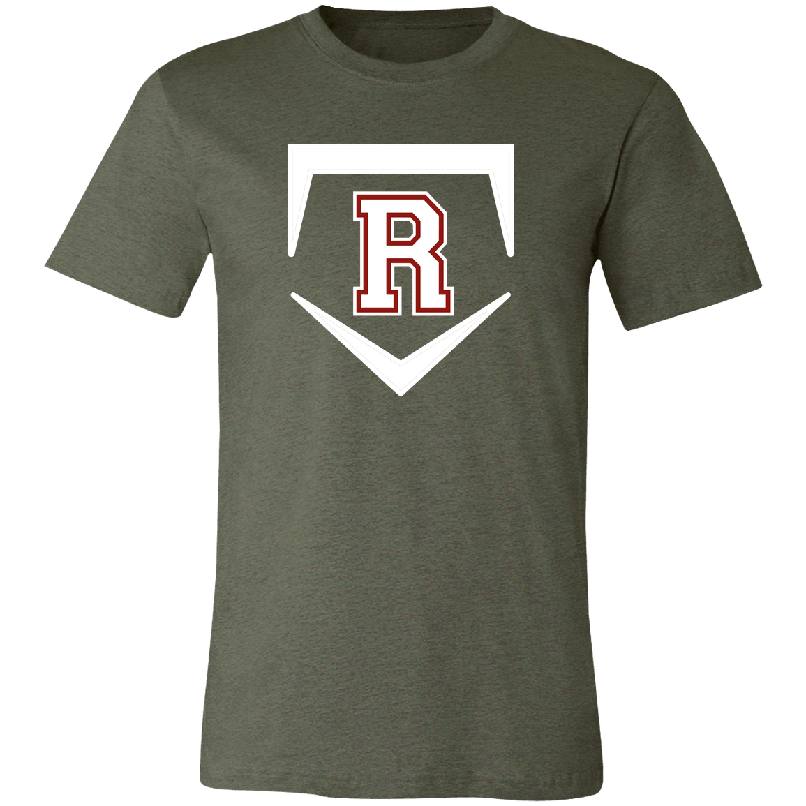 rally-softball-rally-base-original-white-bella-canvas-unisex-jersey-short-sleeve-t-shirt — Heather Military Green — Front — source sha256 d874c0df47413b50409a0108e8be89092498085637916cf1e204666481220a98 — Color position 1