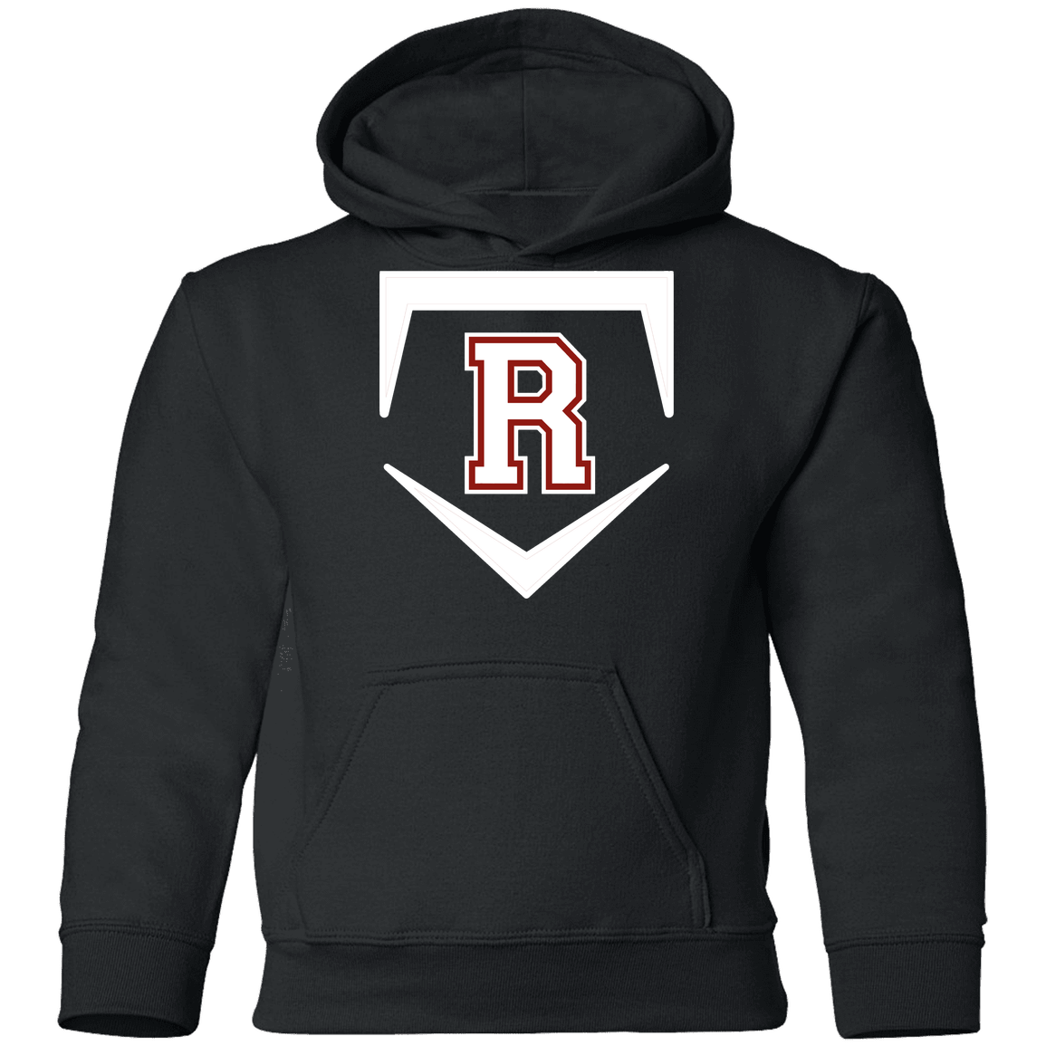 rally-softball-rally-base-original-white-gildan-youth-pullover-hoodie — Black — Front — source sha256 d9126cf38dccc8018a5c1ededdf93283b150e6c0a269aafc4a9abb3db7a92bc7 — Color position 1