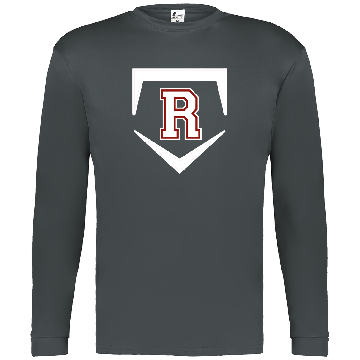 rally-softball-rally-base-original-white-c2-mens-performance-long-sleeve-tee — Graphite — Front — source sha256 dd1c84552de29a6b133ab28d08df9550b7432e01184ec80a319c8f28360e538f — Color position 2