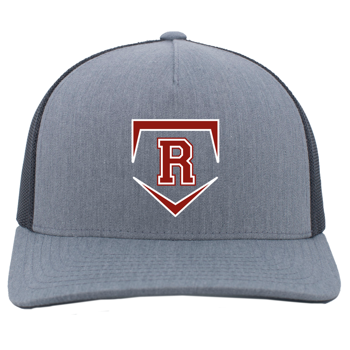 rally-softball-rally-base-original-pacific-headwear-5-panel-trucker-snapback-cap — Heather Grey/Light Charcoal — Front — source sha256 e97431c01f8f24b40f5136315c463153bff1919cbd5d10a2e124e6c4ccc83a6e — Color position 2