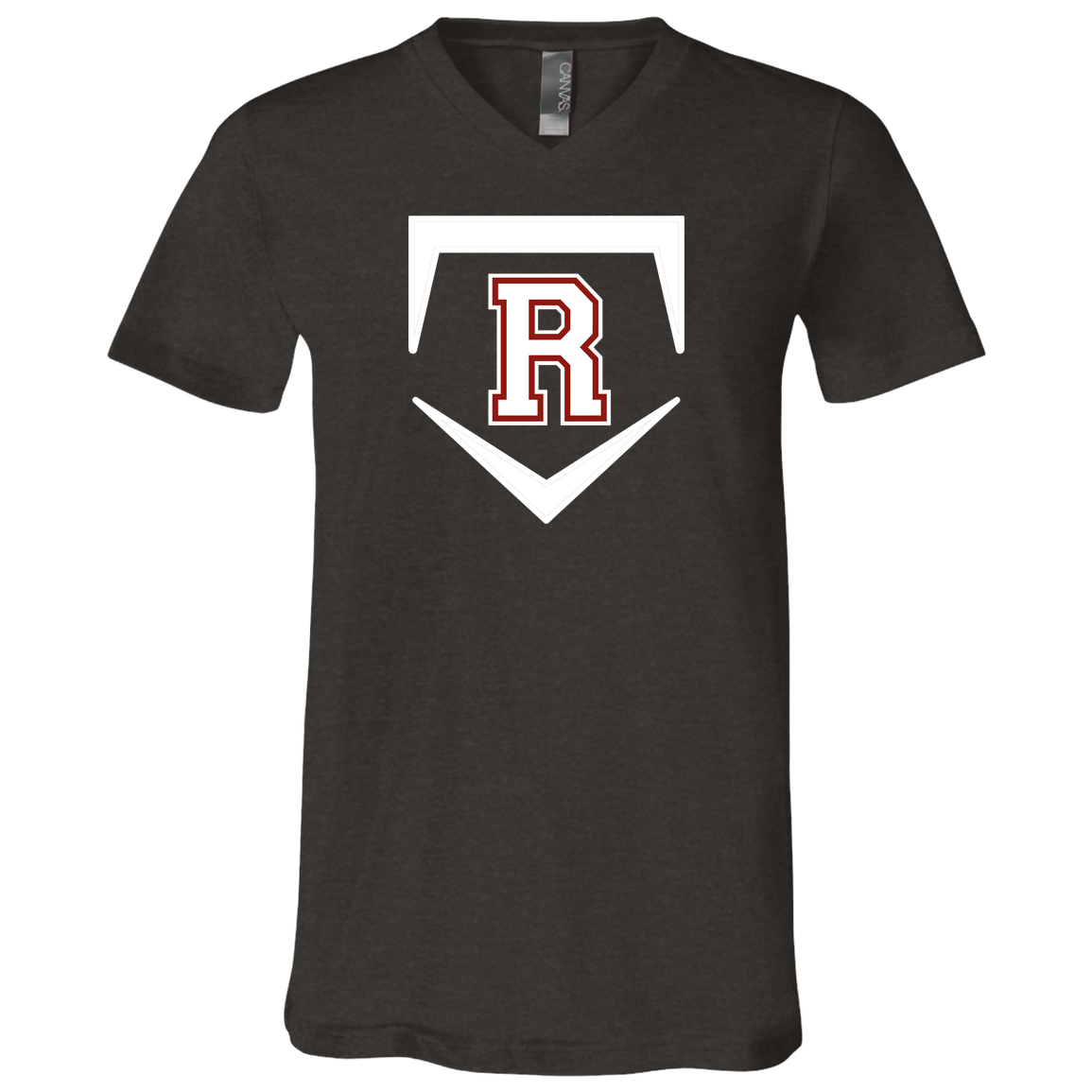 rally-softball-rally-base-original-white-bella-canvas-unisex-jersey-ss-v-neck-t-shirt — Dark Grey Heather — Front — source sha256 f504bd399f62944e9287bd4d98df97d7c9ae94b61be49e509760bbc8523397c2 — Color position 2