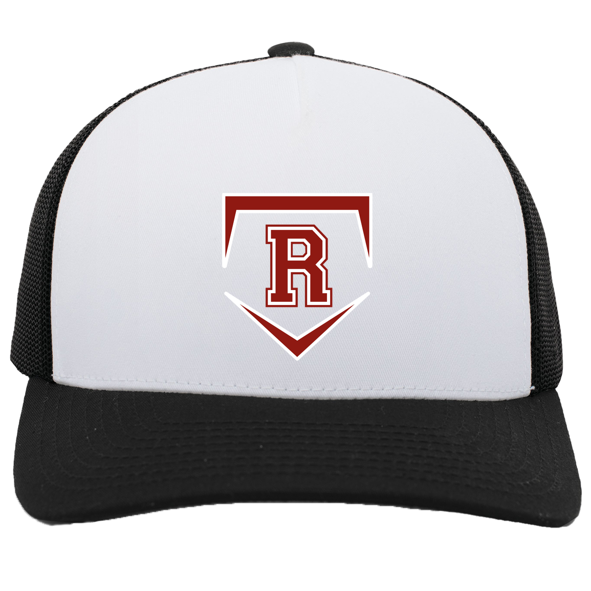 rally-softball-rally-base-original-pacific-headwear-5-panel-trucker-snapback-cap — White/Black — Front — source sha256 fb465cbc2bb01bb391bde9927e72e1bf21e48200775cc4f643a0affb119c6dbf — Color position 5