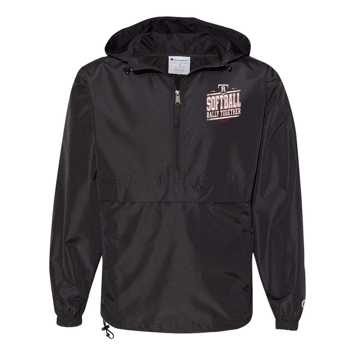 rally-softball-rally-base-rally-together-white-champion-unisex-packable-anorak-jacket — Black — Front — source sha256 0011463df9968877a28661eec10dbbfe5ff336d4dd9b7fa2a8415d34d1f13026 — Color position 1