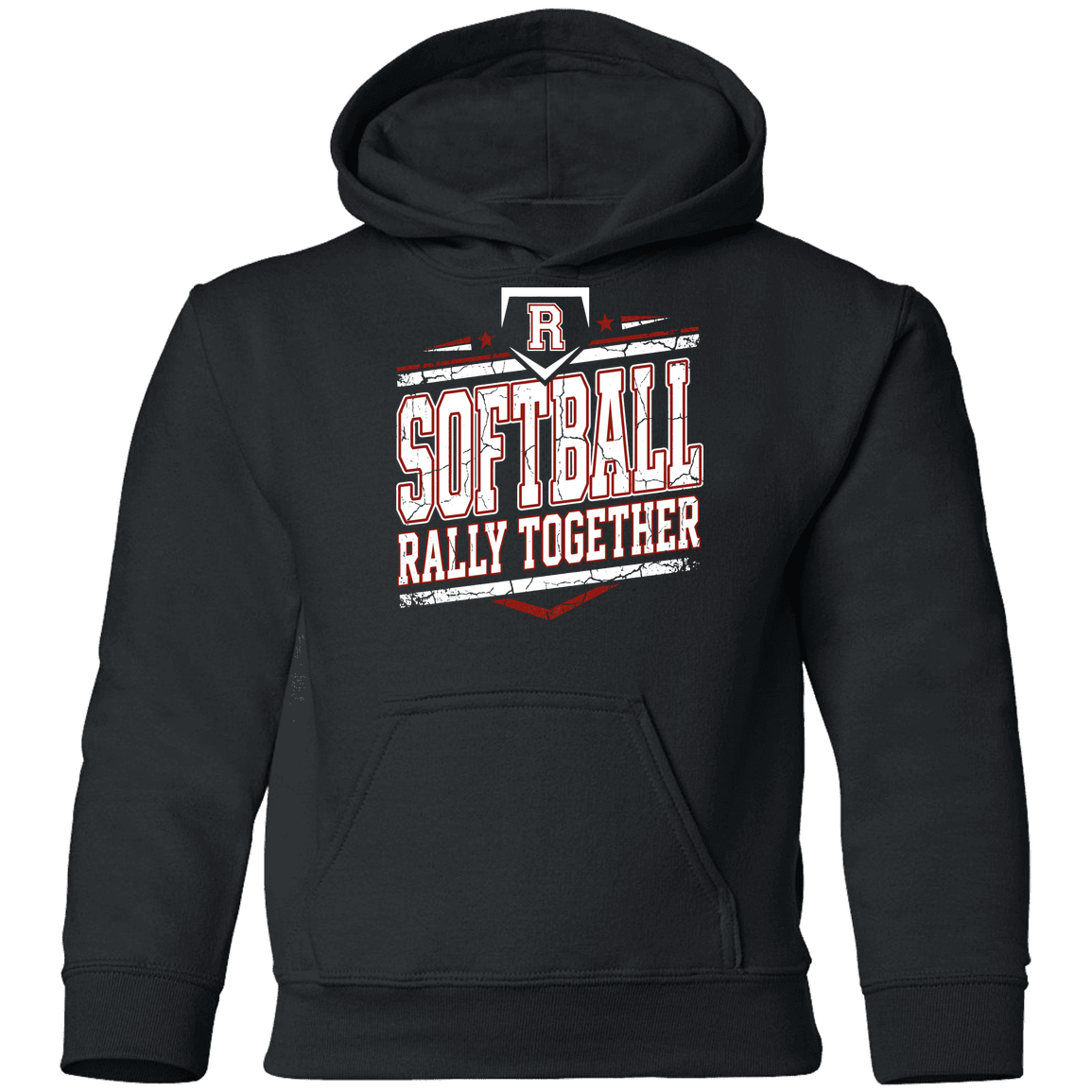 rally-softball-rally-base-rally-together-white-gildan-youth-pullover-hoodie — Black — Front — source sha256 11690b55a6e9db6f00d4fe9007c7b9d682ba23b074a5a76b0f19034f8d40d8fb — Color position 1