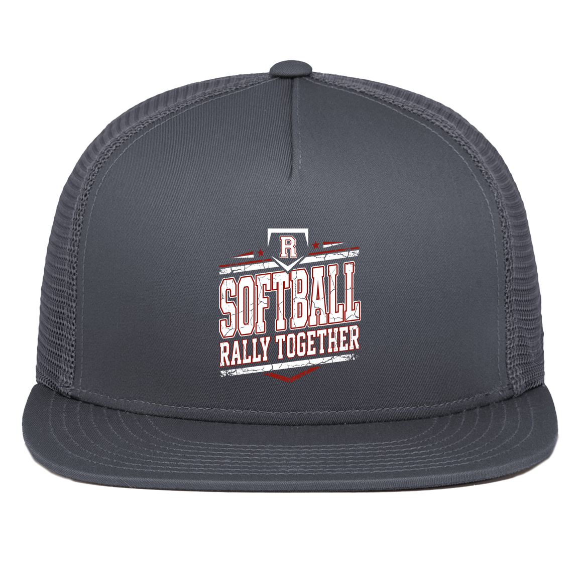 rally-softball-rally-base-rally-together-white-pacific-headwear-d-series-5-panel-trucker-snapback-cap — Graphite — Front — source sha256 569ee075bb5f957d601ba2a599ad21d3990f8bf93c77afdbcb4be64b917faad4 — Color position 3