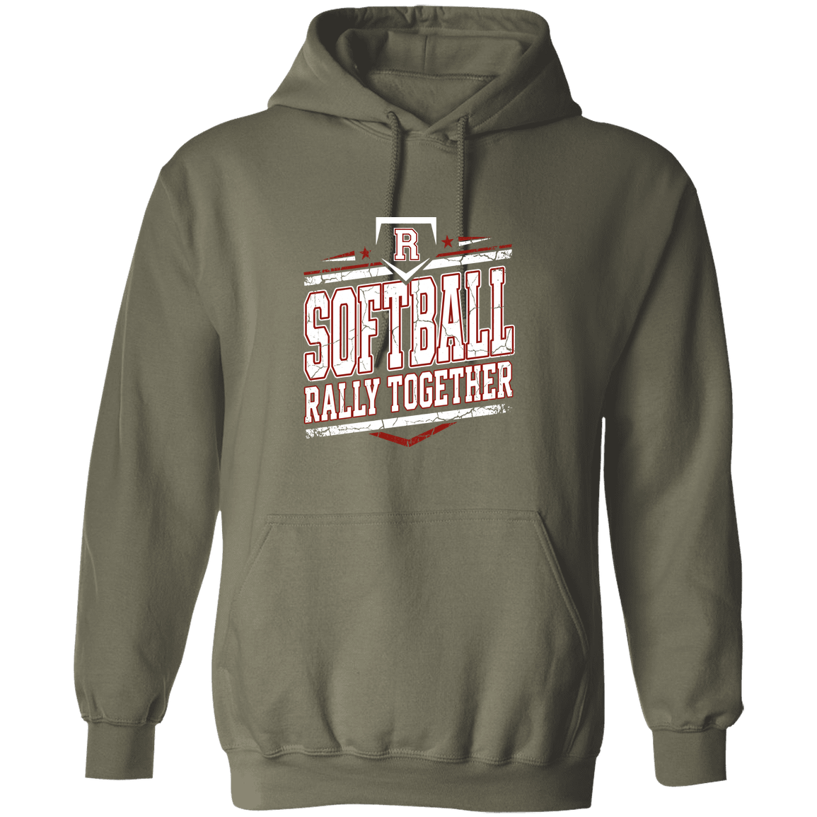 rally-softball-rally-base-rally-together-white-gildan-pullover-hoodie — Military Green — Front — source sha256 7c7c3dfa7b7ca1c7acbaba026213e1c493f69dbf1e37ee03e22af246cf037d4f — Color position 3