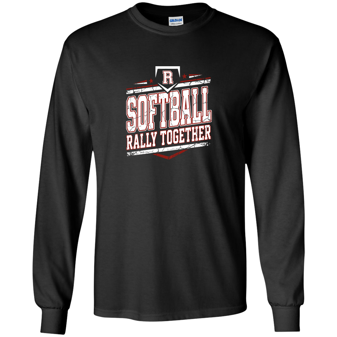 rally-softball-rally-base-rally-together-white-gildan-youth-ls-t-shirt — Black — Front — source sha256 90932c7931cf39495cc2b9f4a73af5b61b06992866e2192c85fcd3562ca5ef52 — Color position 1