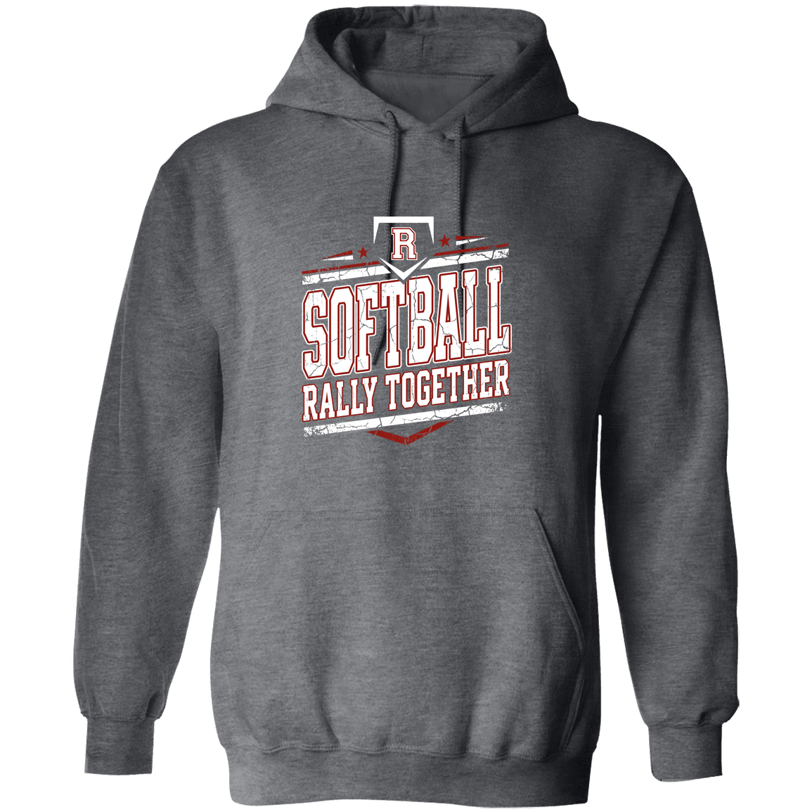 rally-softball-rally-base-rally-together-white-gildan-pullover-hoodie — Dark Heather — Front — source sha256 a99a88df83b433535384a00b167fea87cd27069e42b7ed93528efa3e78d9daf7 — Color position 2