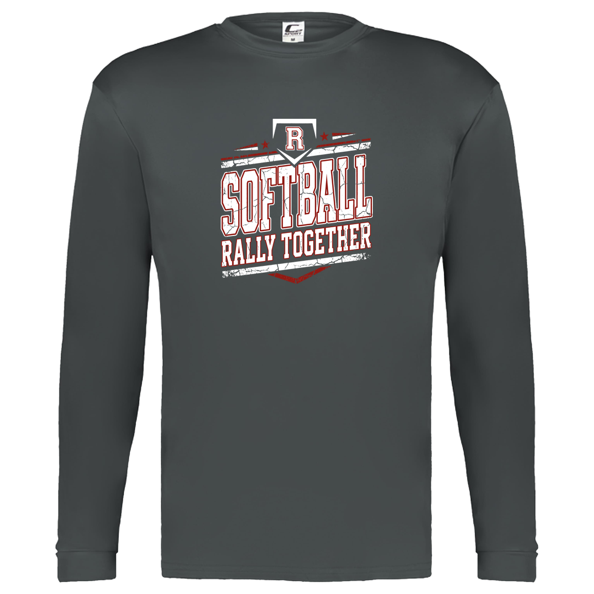 rally-softball-rally-base-rally-together-white-c2-kids-performance-long-sleeve-tee — Graphite — Front — source sha256 c04f2cff19e38de4e4a6245fc695d8bb3925d40c4754195d2dc5fa42828f2010 — Color position 2