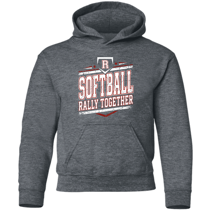 rally-softball-rally-base-rally-together-white-gildan-youth-pullover-hoodie — Dark Heather — Front — source sha256 cc9fb87064d18721599bb183dcf8add3aa7814263f98886fd43b440ad5381b26 — Color position 2