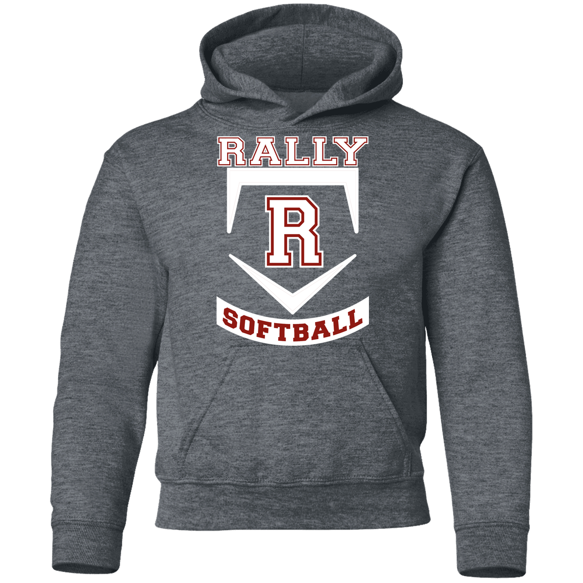 rally-softball-base-white-gildan-youth-pullover-hoodie — Dark Heather — Front — source sha256 1118bbfe04392f44753851d6fca061c8b3cb02a658c91a0bbdaf4d90e073ef76 — Color position 2