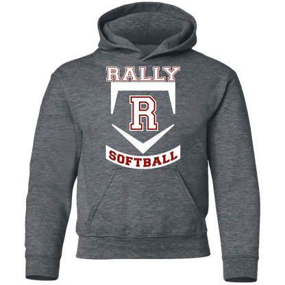 rally-softball-base-white-gildan-youth-pullover-hoodie — Dark Heather — Front — source sha256 1118bbfe04392f44753851d6fca061c8b3cb02a658c91a0bbdaf4d90e073ef76 — Color position 2
