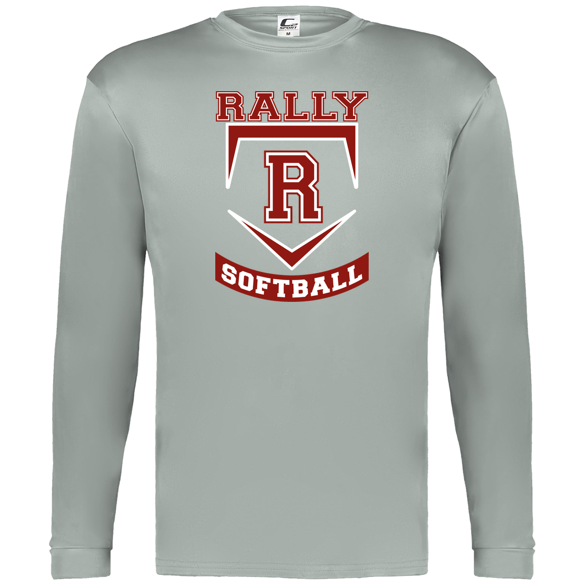 rally-softball-base-c2-mens-performance-long-sleeve-tee — Silver — Front — source sha256 159556dcab425394aa7a4499b3c631ba42156ce836a0addfd73d90b110d74430 — Color position 3