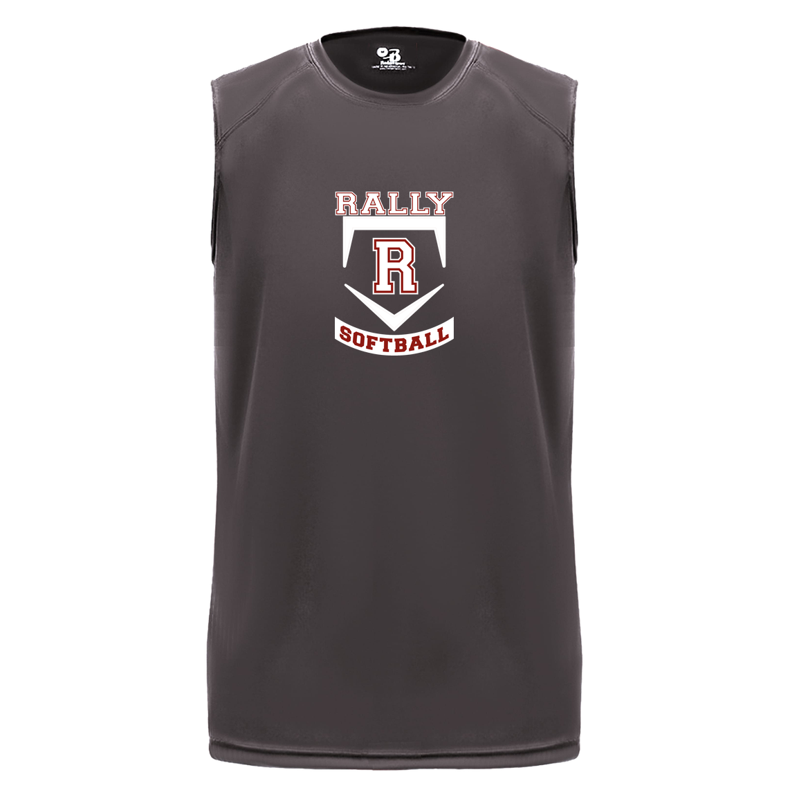 rally-softball-base-white-badger-b-core-sleeveless-performance-tee — Graphite — Front — source sha256 19c8636bca3e5635b0a3d934c9fd60d2b6a90bac39cdbc1948f78a7734132b7e — Color position 2