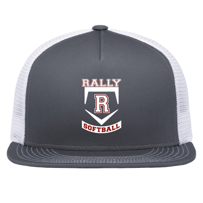 rally-softball-base-white-pacific-headwear-d-series-5-panel-trucker-snapback-cap — Graphite/White — Front — source sha256 2652a830126f7f18653ce45aaafcd3460134a0b482d4d28c74c873ce02cadf62 — Color position 4