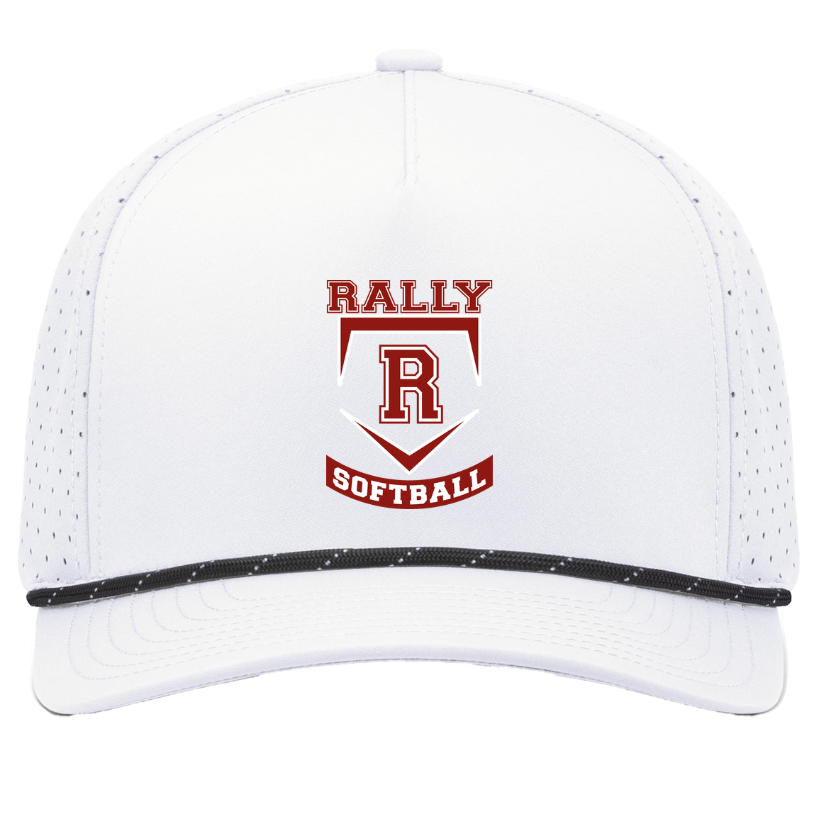 rally-softball-base-pacific-headwear-weekender-perforated-snapback-cap — White/Black — Front — source sha256 26d0ef938c655360b33e5fdc90b2915c7b29daa0746d3e5896a9e7e7bacaed45 — Color position 7