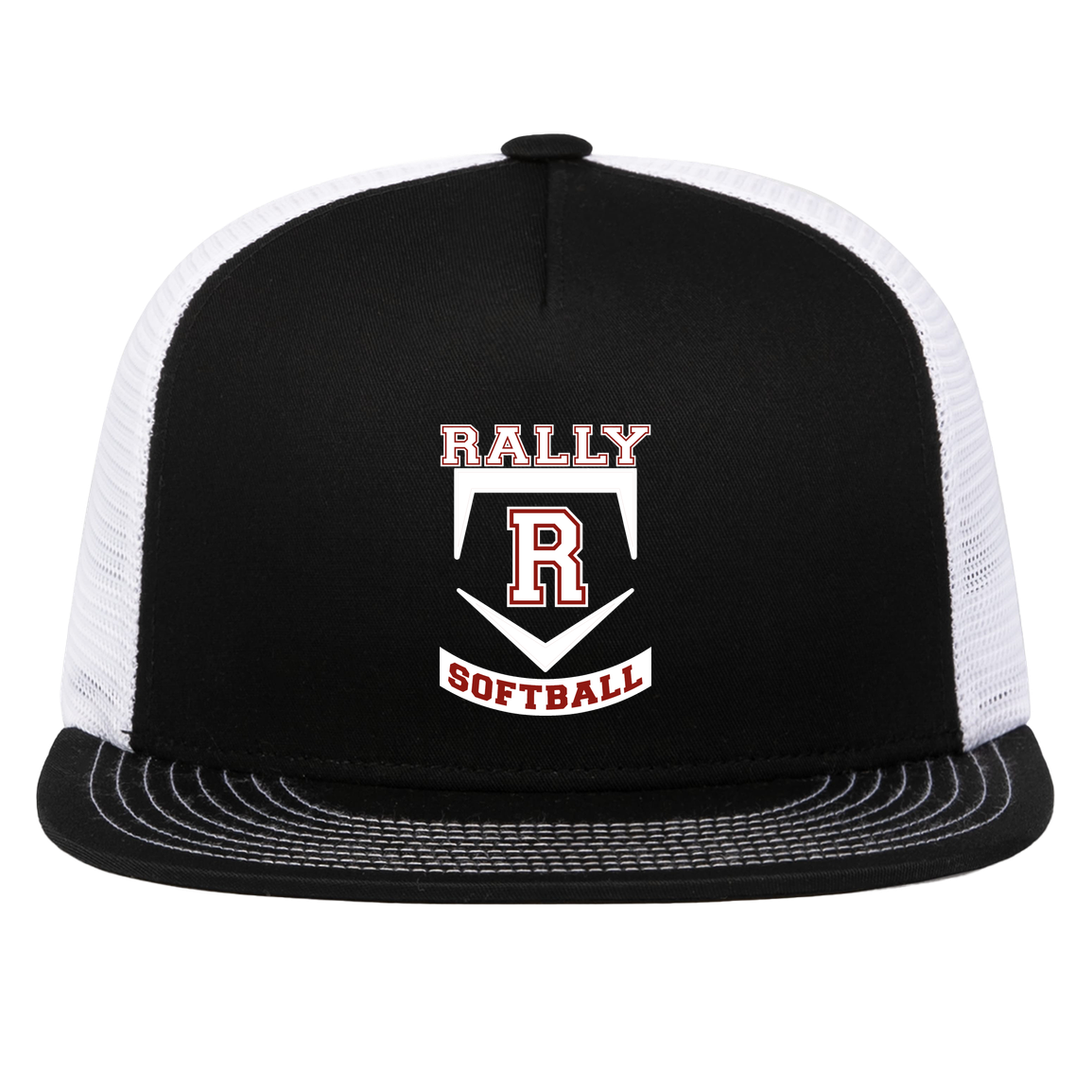 rally-softball-base-white-pacific-headwear-d-series-5-panel-trucker-snapback-cap — Black/White — Front — source sha256 2eabebf147703d91eb587699415eb84f11c1a8e57d161fcb91f5e15d38ac9925 — Color position 2