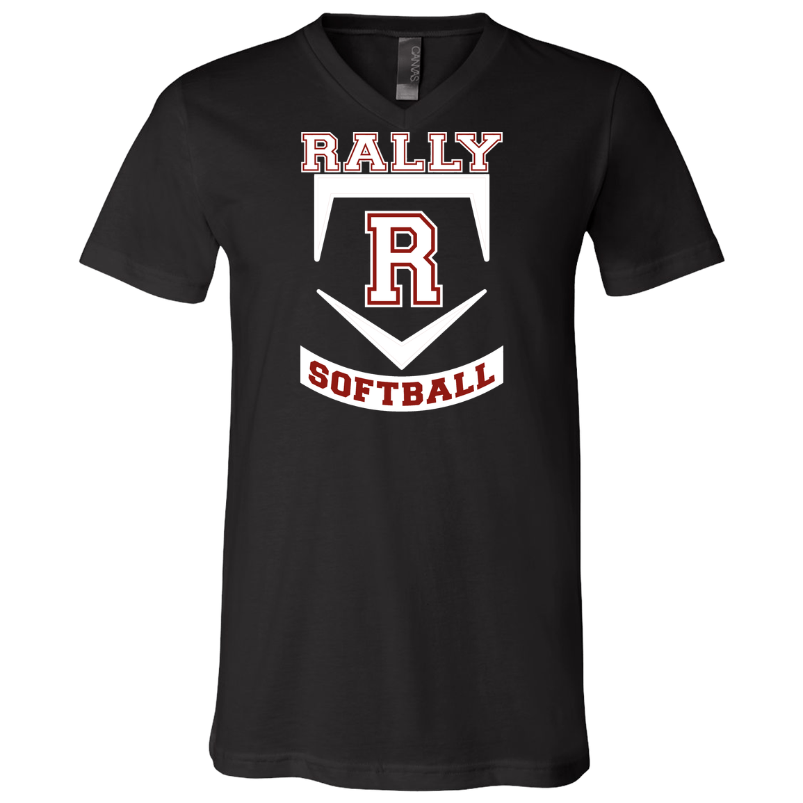 rally-softball-base-white-bella-canvas-unisex-jersey-ss-v-neck-t-shirt — Black — Front — source sha256 315264890821d0400ce720d87d0b842646c45e294ab34dfea2b63a7527e6949b — Color position 1