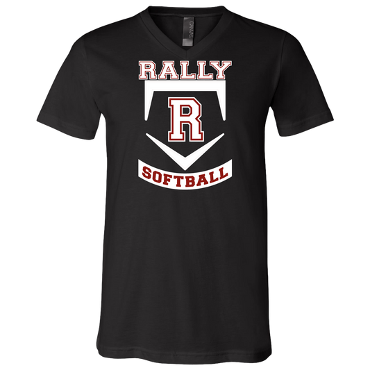 rally-softball-base-white-bella-canvas-unisex-jersey-ss-v-neck-t-shirt — Black — Front — source sha256 315264890821d0400ce720d87d0b842646c45e294ab34dfea2b63a7527e6949b — Color position 1