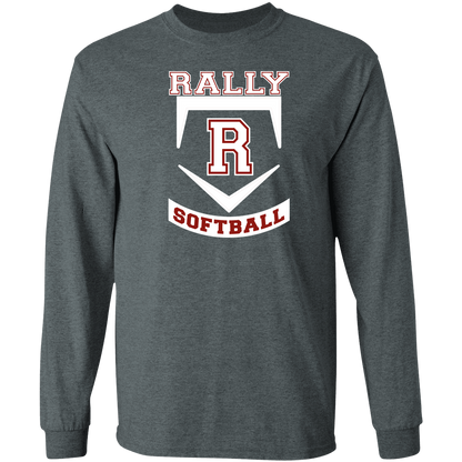 rally-softball-base-white-gildan-ls-t-shirt-5-3-oz — Dark Heather — Front — source sha256 32bbfb3637a9aa2f7ba4acc90c600477ba438f7071527d079ea5e854d8d79e22 — Color position 1