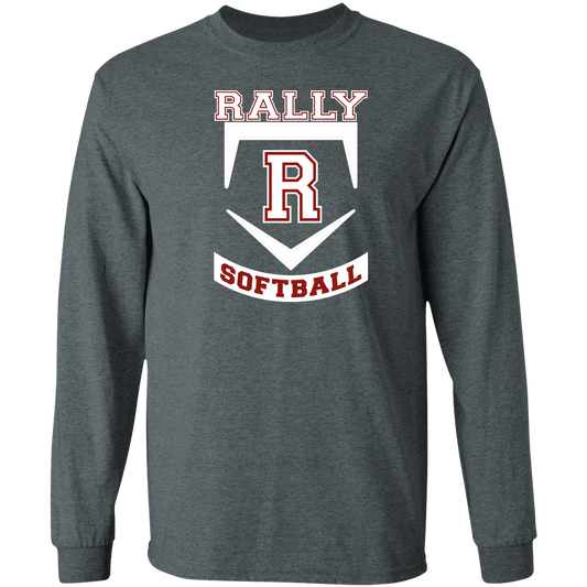 rally-softball-base-white-gildan-ls-t-shirt-5-3-oz — Dark Heather — Front — source sha256 32bbfb3637a9aa2f7ba4acc90c600477ba438f7071527d079ea5e854d8d79e22 — Color position 1