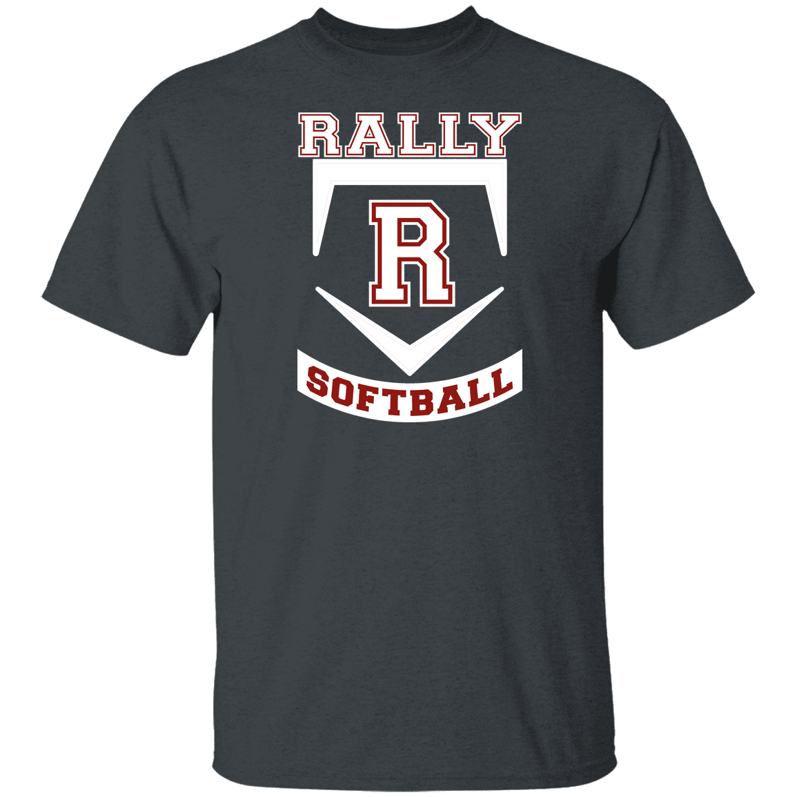 rally-softball-base-white-gildan-youth-5-3-oz-100-cotton-t-shirt — Dark Heather — Front — source sha256 34feabda8c5774a9e80c4427a4bb1ef3d8a05f208f2db4fa8408aead922cbbcd — Color position 2