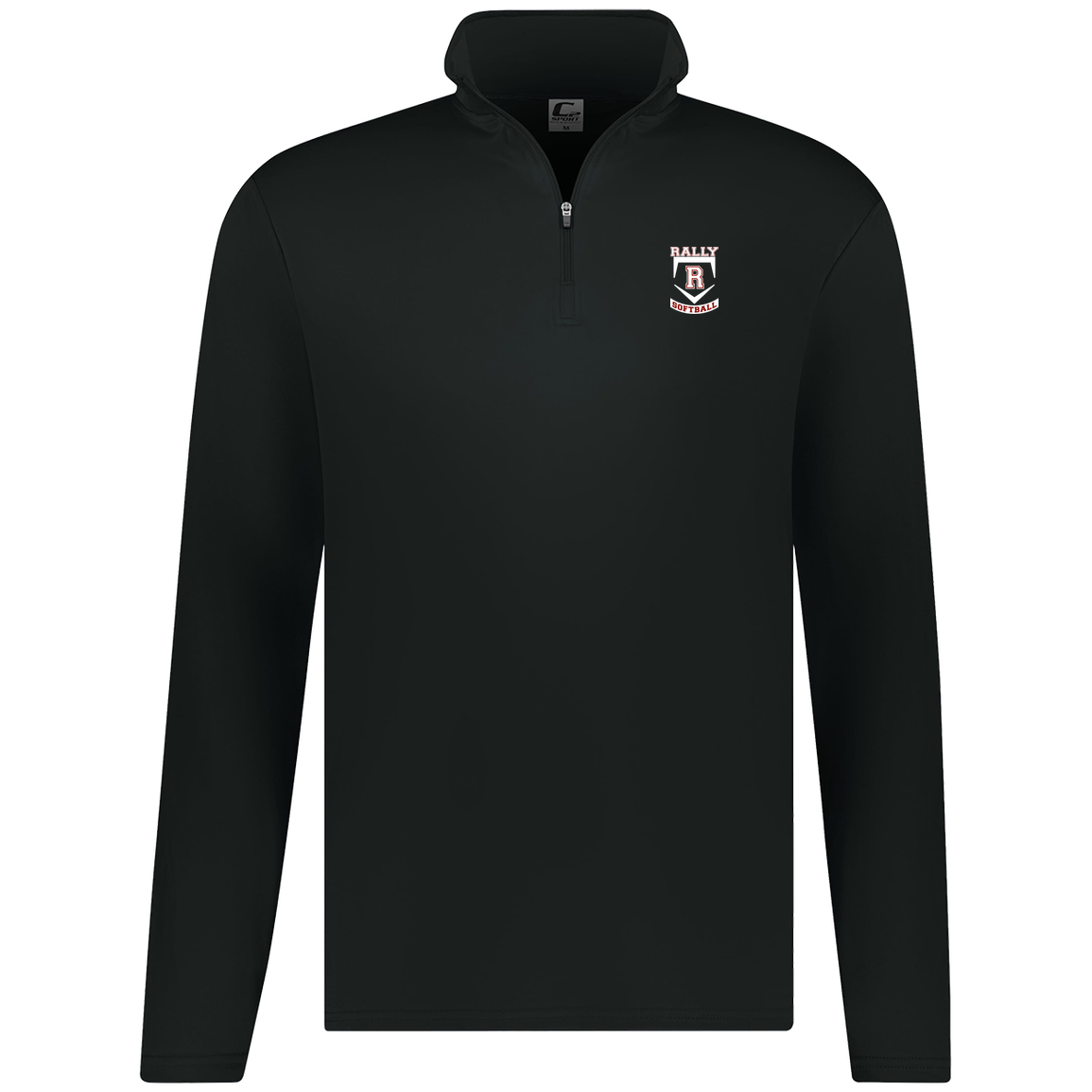 rally-softball-base-white-c2-mens-1-4-zip-pullover — Black — Front — source sha256 400dd2e6049ea7f9297b4d3955823d505826748c0db6b184fd0a342f00651e09 — Color position 1
