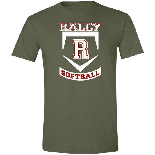 rally-softball-base-white-gildan-mens-softstyle-tee — Military Green — Front — source sha256 41a5006b26e61f3b65cf7150168b88af3f5db3104e72785f68d1b73449d2df69 — Color position 1