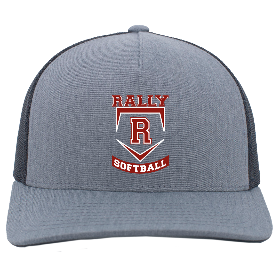 rally-softball-base-pacific-headwear-5-panel-trucker-snapback-cap — Heather Grey/Light Charcoal — Front — source sha256 46403baf5848af22ee83fd74c24b02c70e894dd91c7a87ebda408a2be392801b — Color position 2