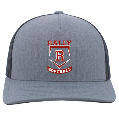rally-softball-base-pacific-headwear-5-panel-trucker-snapback-cap — Heather Grey/Light Charcoal — Front — source sha256 46403baf5848af22ee83fd74c24b02c70e894dd91c7a87ebda408a2be392801b — Color position 2