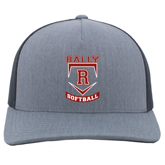 rally-softball-base-pacific-headwear-5-panel-trucker-snapback-cap — Heather Grey/Light Charcoal — Front — source sha256 46403baf5848af22ee83fd74c24b02c70e894dd91c7a87ebda408a2be392801b — Color position 2