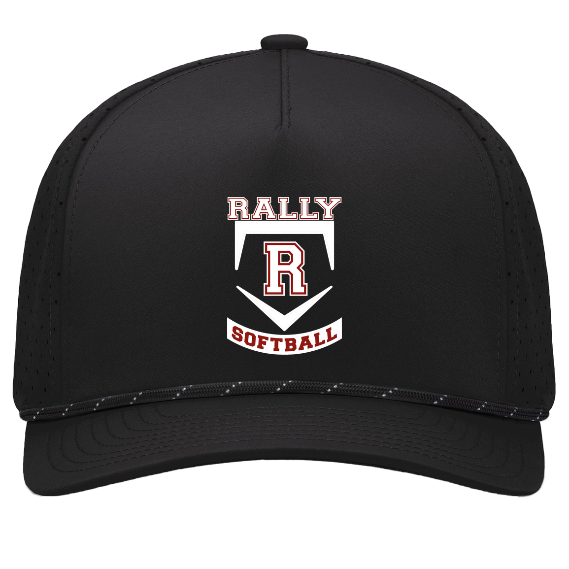 rally-softball-base-white-pacific-headwear-weekender-perforated-snapback-cap — Black/Black — Front — source sha256 4c59f392a30bd137d1ec08a3d9e4a4536cb56a97d5bb2a41094303a5d38be827 — Color position 1