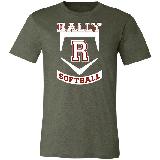 rally-softball-base-white-bella-canvas-unisex-jersey-short-sleeve-t-shirt — Heather Military Green — Front — source sha256 56cd9ead653b45bab9480beaf7be82dc1ed116200df3dc4188c8a45ae438f0c5 — Color position 1