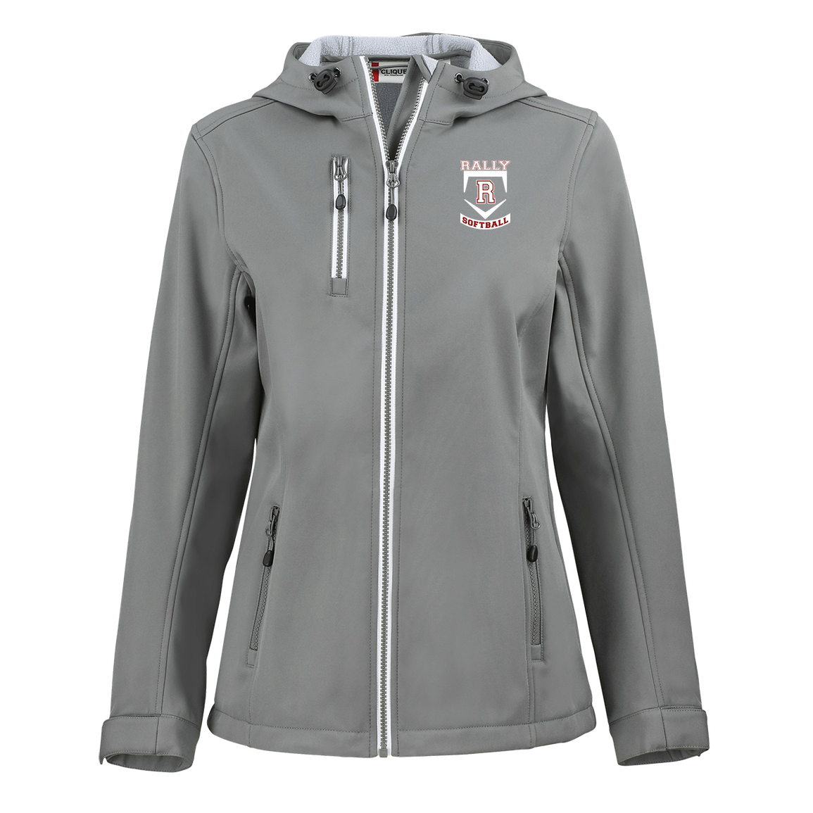 rally-softball-base-white-clique-womens-eco-stretch-softshell-jacket — Slate — Front — source sha256 572632996f5d691c66dec0cb273a186468956e069b98af11e4206cfc5009ec69 — Color position 2