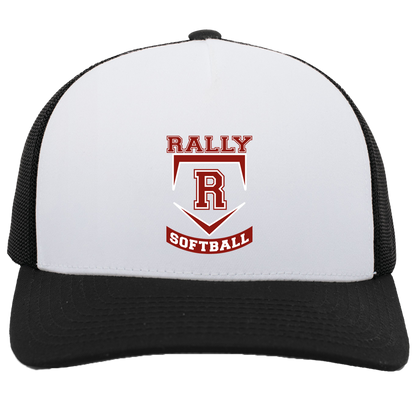 rally-softball-base-pacific-headwear-5-panel-trucker-snapback-cap — White/Black — Front — source sha256 5798e1e6337e4c9606e812841239805aea2242d59bcc33480caed54f96839331 — Color position 5