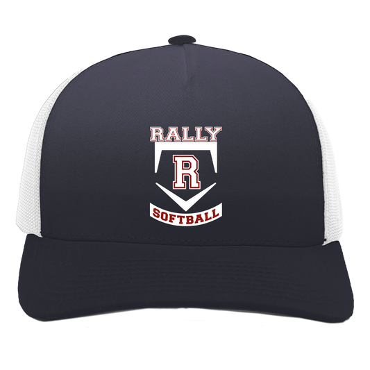 rally-softball-base-white-pacific-headwear-5-panel-trucker-snapback-cap — Navy/White — Front — source sha256 5fb6e42e5c06505be8a070e064225f9f743a99aedb2bd7e6fd66ad5e434b53d1 — Color position 1