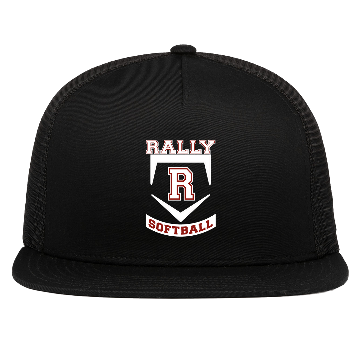 rally-softball-base-white-pacific-headwear-d-series-5-panel-trucker-snapback-cap — Black — Front — source sha256 7958fa080daa3529a6d32b407ba7a5aaa2351bc3166f8ea69d86a1f7c2605ea3 — Color position 1