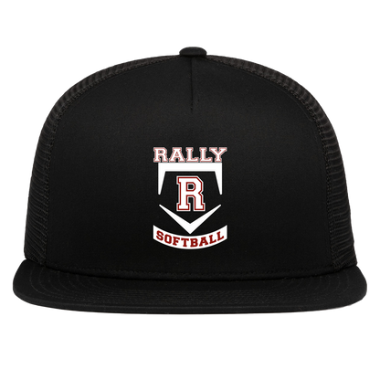 rally-softball-base-white-pacific-headwear-d-series-5-panel-trucker-snapback-cap — Black — Front — source sha256 7958fa080daa3529a6d32b407ba7a5aaa2351bc3166f8ea69d86a1f7c2605ea3 — Color position 1
