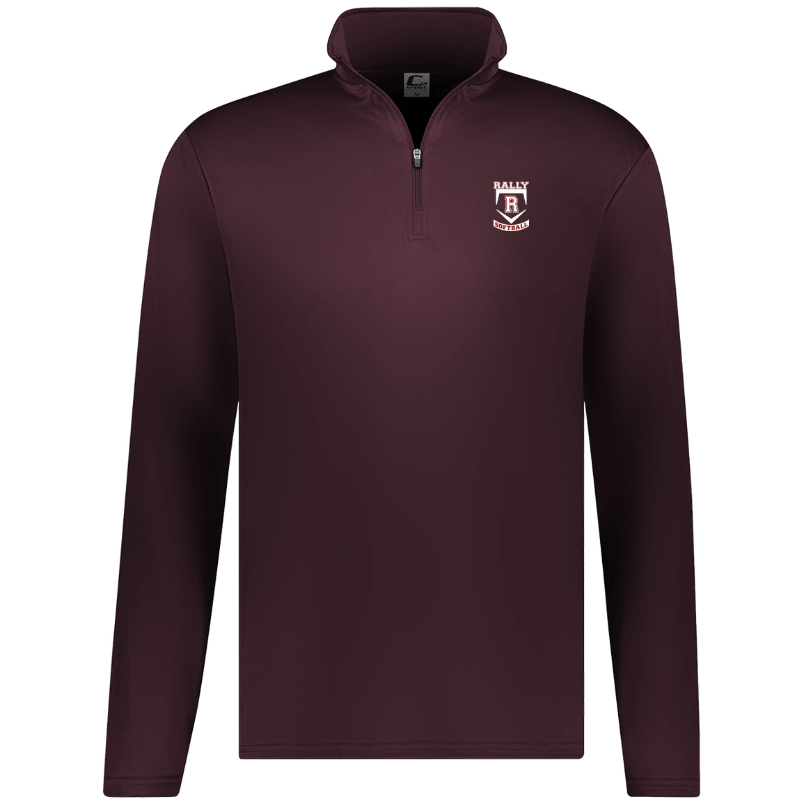 rally-softball-base-white-c2-mens-1-4-zip-pullover — Maroon — Front — source sha256 895f574b59c6e425ba59032886b695417fd49a76269275f3f486b21a56ab0196 — Color position 3