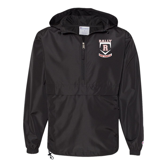 rally-softball-base-white-champion-unisex-packable-anorak-jacket — Black — Front — source sha256 8cf91f36516a41fc46b0df111220c90718dbf82c62241e58386a7c066280fb73 — Color position 1