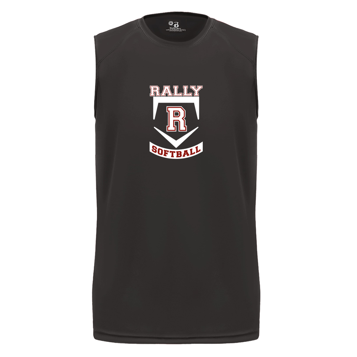 rally-softball-base-white-badger-b-core-sleeveless-performance-tee — Black — Front — source sha256 9d9940f2ad096e31a23a636255e1d729e8c4178b52d16333b44f81d52e89caf9 — Color position 1