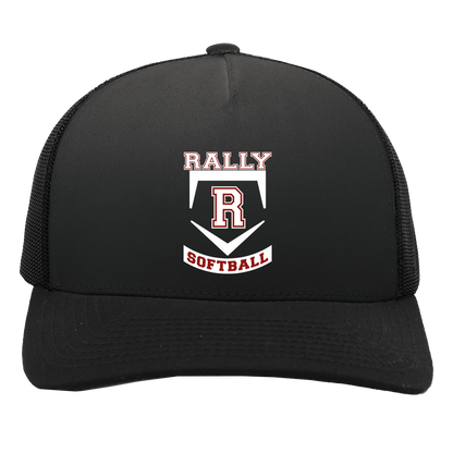 rally-softball-base-white-pacific-headwear-5-panel-trucker-snapback-cap — Black/Black — Front — source sha256 9dd6a4dd6f78034c6651b2052009828b7a938b44b9128a28fef2e89539bc972a — Color position 2