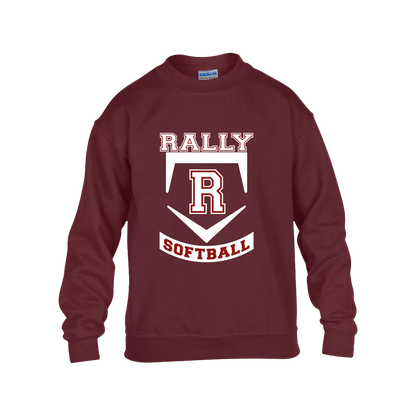 rally-softball-base-white-gildan-kids-heavy-blend-fleece-crew — Maroon — Front — source sha256 a5ee91d5da86897190c9cd912700e9ba12afc98c2d02162251f40d31d1ffa41d — Color position 3